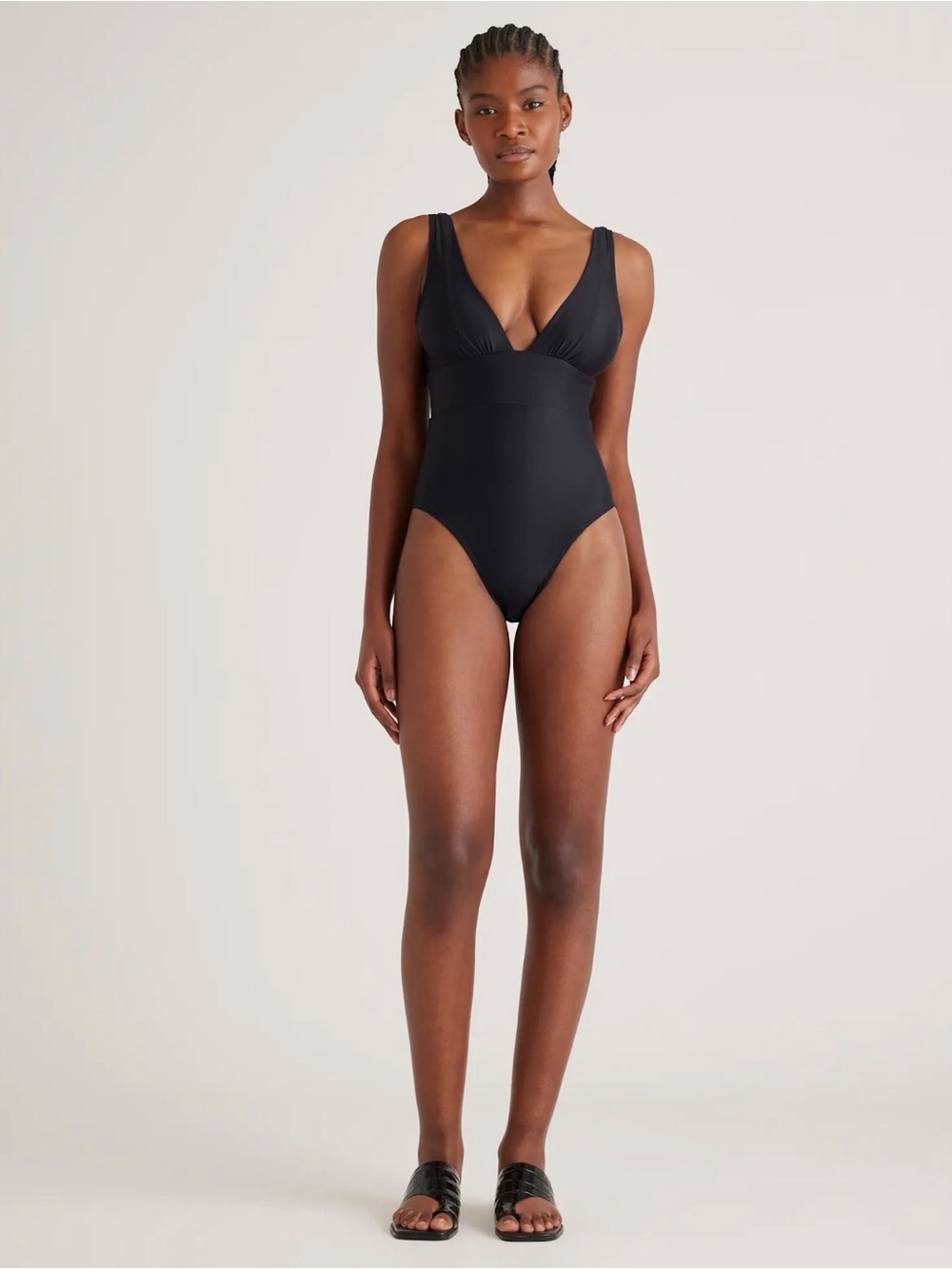 Women’s Italian Plunge One Piece Swimsuit Black Quince New with tags Small Large